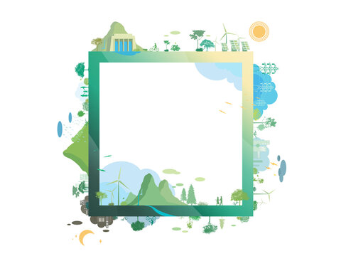 ESG and ECO friendly community frame shows by the green environmental and cozy people its suit to add words and picture inside about ESG - Environmental, Social,Governance vector illustration EPS 10