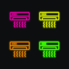 Air Conditioner four color glowing neon vector icon