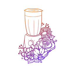 Mixer Rose Flower with Vintage Cooking Machine Design. Kitchen Floral frame ornament vector style. Decoration Design Wreath illustration.