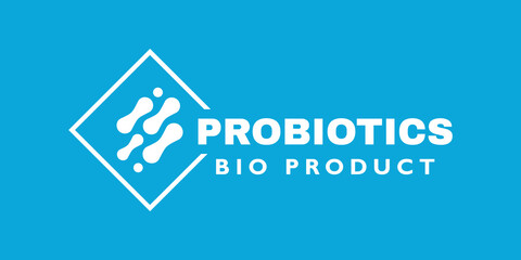 Probiotics bacteria label. Logo design. Healthy nutrition ingredient for therapeutic purposes. Vector illustration