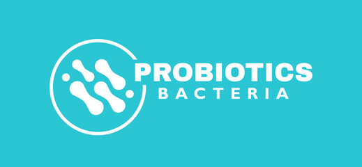 Probiotics bacteria label. Logo design. Healthy nutrition ingredient for therapeutic purposes. Vector illustration