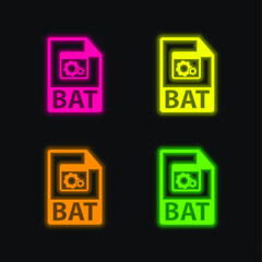 BAT File Format Symbol four color glowing neon vector icon