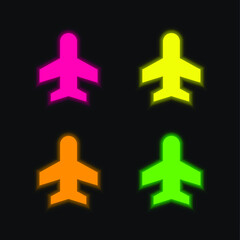Aeroplane four color glowing neon vector icon