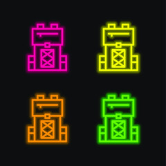 Backpack four color glowing neon vector icon