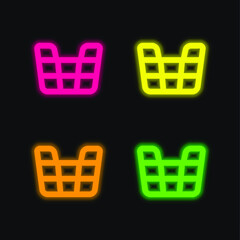 Basket four color glowing neon vector icon
