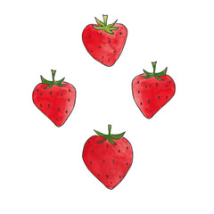 Red ripe strawberries. Watercolor illustration 