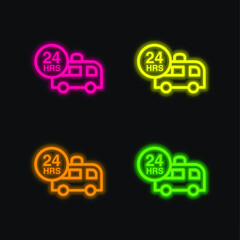 Ambulance Assistance 24 Hours four color glowing neon vector icon