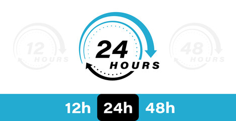 Collection 12, 24, and 48 hours clock arrow vector icons. Design for delivery service, order, business, Vector illustration