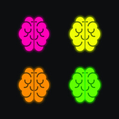 Brain four color glowing neon vector icon