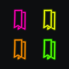 Bookmarks Hand Drawn Outline four color glowing neon vector icon