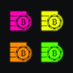 Bitcoin Symbol four color glowing neon vector icon