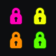 Black Locked four color glowing neon vector icon