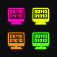 Binary Code four color glowing neon vector icon