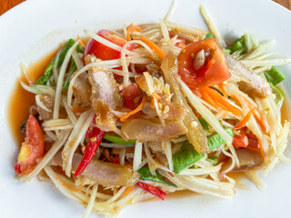 Papaya Salad with Grilled Pork Neck.