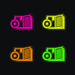 Book four color glowing neon vector icon