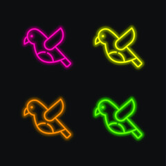 Bird four color glowing neon vector icon