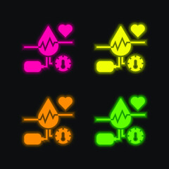 Blood four color glowing neon vector icon