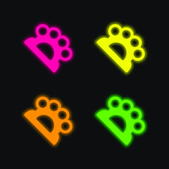 Brass Knuckles four color glowing neon vector icon