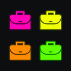 Briefcase four color glowing neon vector icon