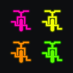 Obraz premium Bicycle four color glowing neon vector icon