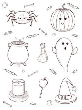 Cartoon Halloween set of sketch illustrations © Karmellime