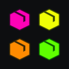 Box four color glowing neon vector icon