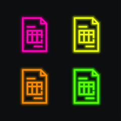 Big Invoice four color glowing neon vector icon