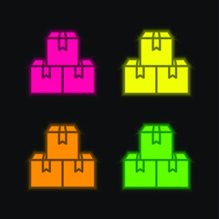 Obraz premium Boxes four color glowing neon vector icon