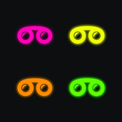 Binoculars four color glowing neon vector icon
