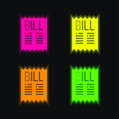 Bill four color glowing neon vector icon