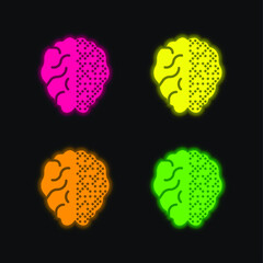 Brain four color glowing neon vector icon