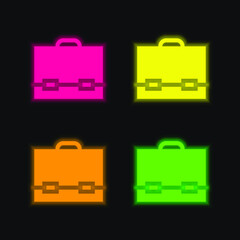 Briefcase four color glowing neon vector icon