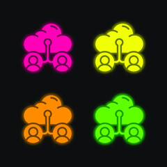 Accounts four color glowing neon vector icon