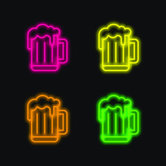 Fototapeta na wymiar Beer Mug four color glowing neon vector icon