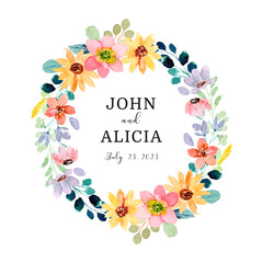 Save the date. Colorful floral wreath with watercolor © Asrulaqroni