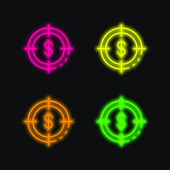 Aim four color glowing neon vector icon