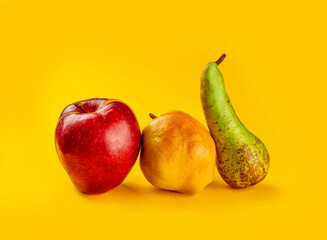 Apple pear on a bright background. Juicy tasty fruits	
