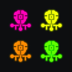 Artificial Intelligence four color glowing neon vector icon