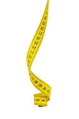 Spiral yellow tape measure isolated on the white background