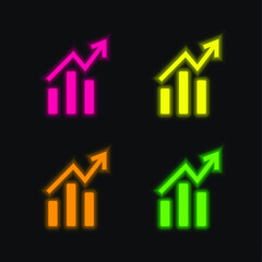 Bars And Line Ascending Graphic Of Data Analytics four color glowing neon vector icon