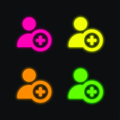 Add User four color glowing neon vector icon