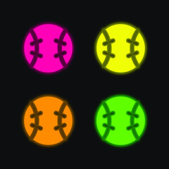 Baseball Ball four color glowing neon vector icon