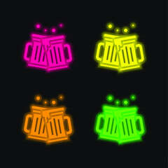 Beers four color glowing neon vector icon