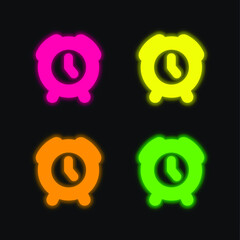 Alarm Clock four color glowing neon vector icon