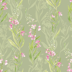 Wildflowers. Watercolor seamless pattern. Suitable for fabrics, textiles, backgrounds.