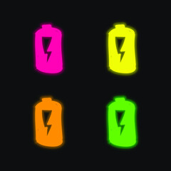 Battery With Lightning four color glowing neon vector icon