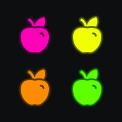 Apple four color glowing neon vector icon