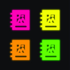 Album four color glowing neon vector icon