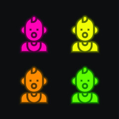 Baby four color glowing neon vector icon