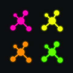 Atoms four color glowing neon vector icon